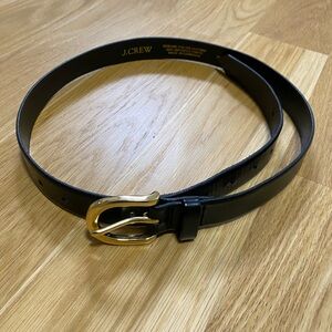J. Crew Black Leather Belt with Gold-Tone Buckle in Size S